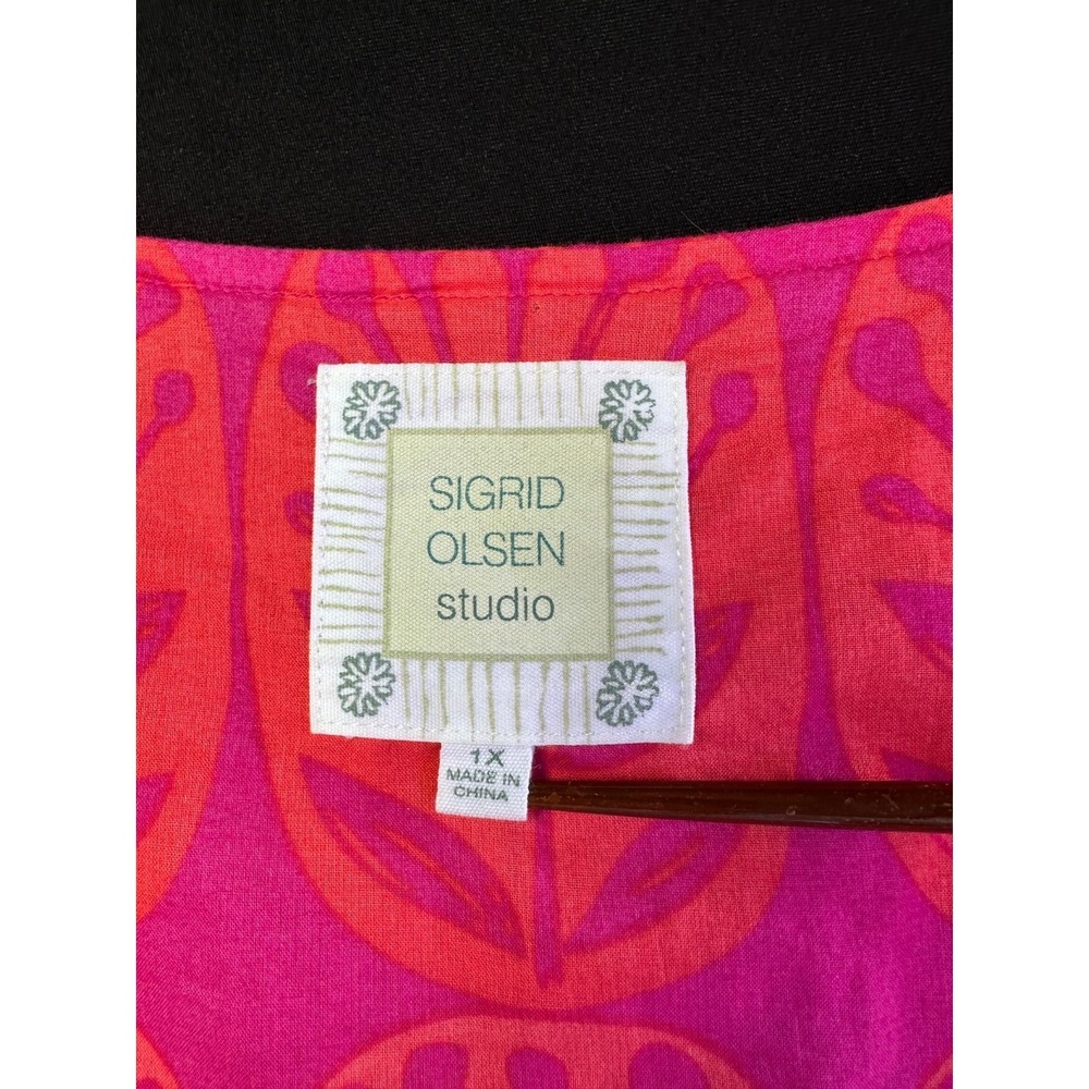 Sigrid Olsen Cotton Shift Dress 1X Sleeveless Pink Orange Zip Minimalist Coastal - Picture 7 of 13